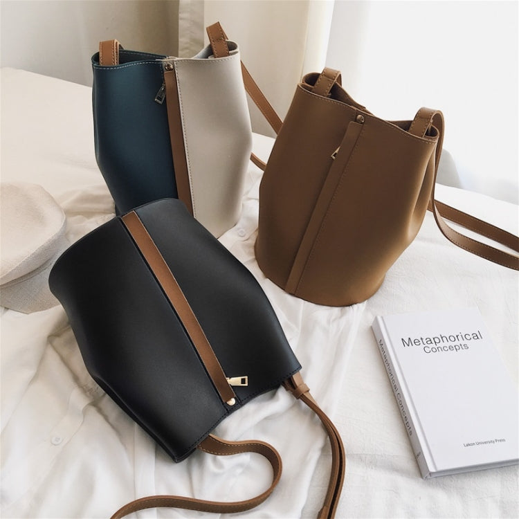 Fashion 2 in 1 Magnetic Buckle Bucket Bag Stitching PU Shoulder Bag Ladies Messenger Bag Handbag