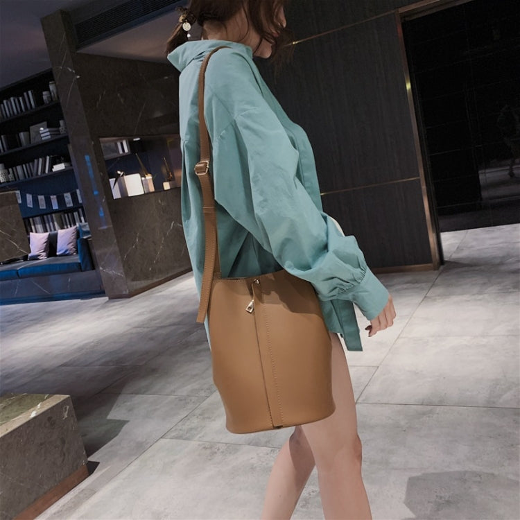 Fashion 2 in 1 Magnetic Buckle Bucket Bag Stitching PU Shoulder Bag Ladies Messenger Bag Handbag