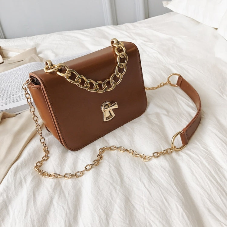 Fashion Small Square Bag Lock Buckle PU Single Shoulder Bag Ladies Messenger Bag Chain Handbag, Size: S (Brown)