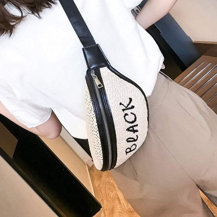 Fashion Weaving Straw Color Letter PU Single Shoulder Bag Zipper Messenger Bag Waist Sports Chest Pockets Bag