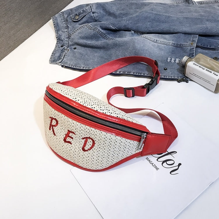 Fashion Weaving Straw Color Letter PU Single Shoulder Bag Zipper Messenger Bag Waist Sports Chest Pockets Bag