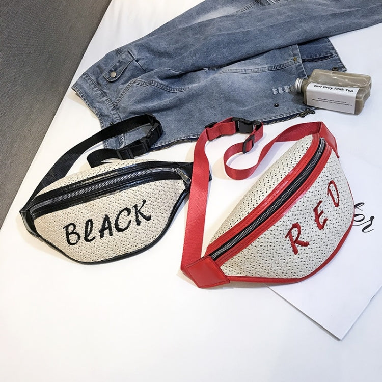 Fashion Weaving Straw Color Letter PU Single Shoulder Bag Zipper Messenger Bag Waist Sports Chest Pockets Bag