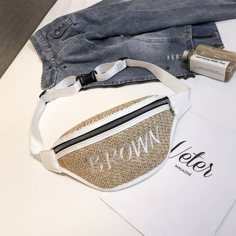 Fashion Weaving Straw Color Letter PU Single Shoulder Bag Zipper Messenger Bag Waist Sports Chest Pockets Bag