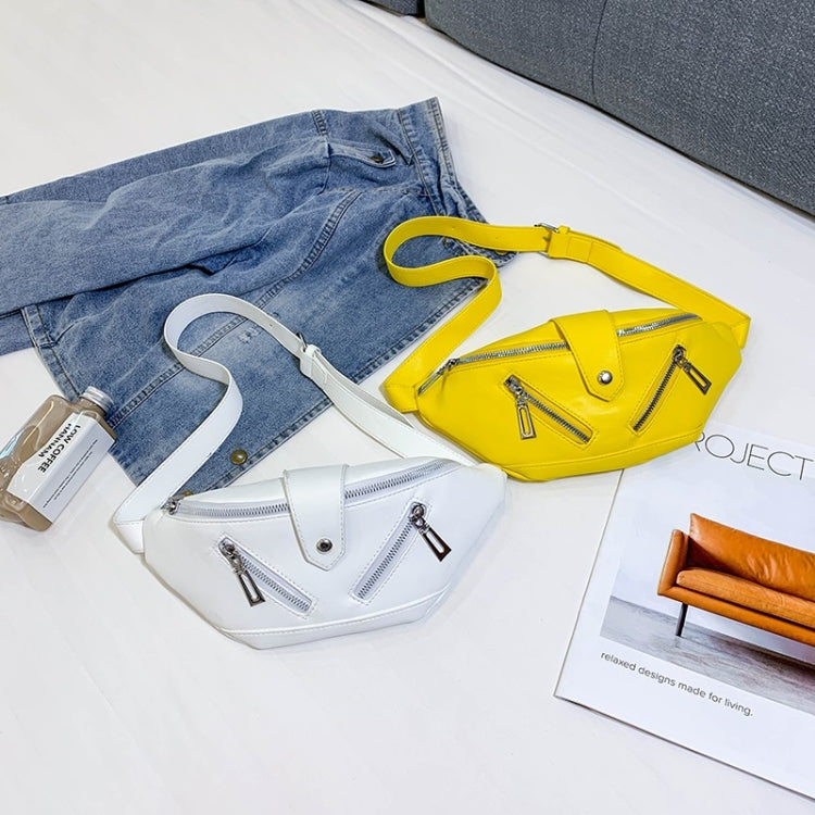 Solid Color Fashion PU Single Shoulder Bag Zipper Messenger Bag Casual Waist Chest Pockets Bag