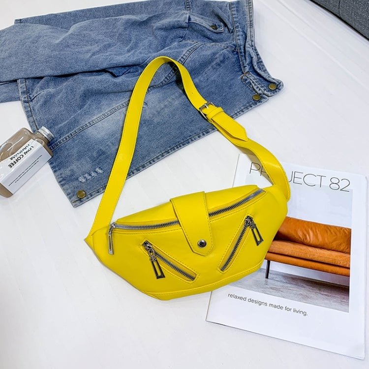 Solid Color Fashion PU Single Shoulder Bag Zipper Messenger Bag Casual Waist Chest Pockets Bag