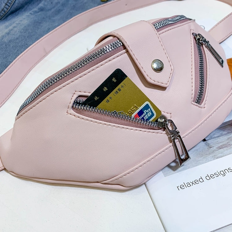 Solid Color Fashion PU Single Shoulder Bag Zipper Messenger Bag Casual Waist Chest Pockets Bag