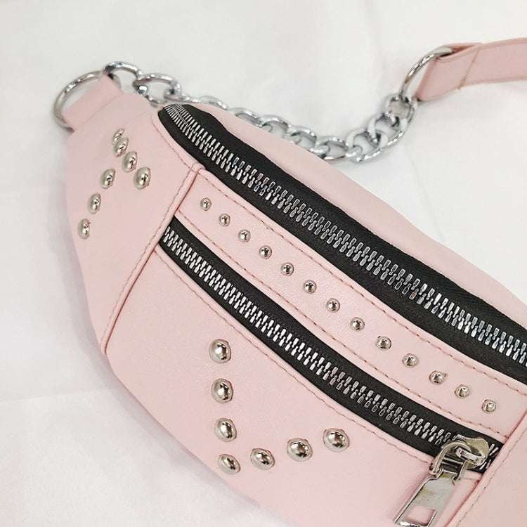 Fashion Rivet PU Single Shoulder Bag Zipper Ladies Messenger Bag Chest Waist Pockets Bag