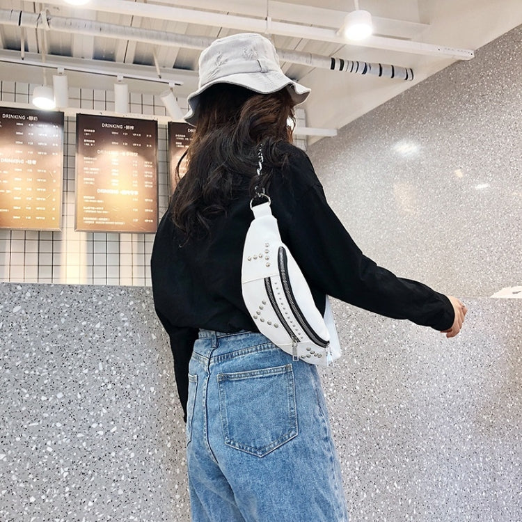 Fashion Rivet PU Single Shoulder Bag Zipper Ladies Messenger Bag Chest Waist Pockets Bag