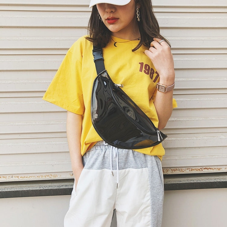 Fashion Transparent PVC Single Shoulder Bag Zipper Ladies Messenger Bag  Chest Waist Pockets Bag