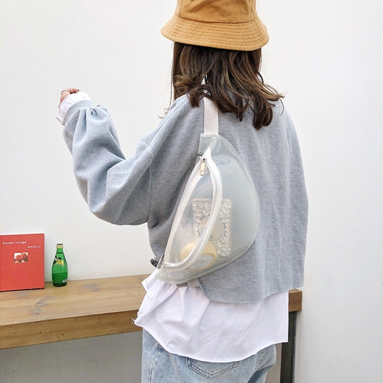 Fashion Transparent PVC Single Shoulder Bag Zipper Ladies Messenger Bag  Chest Waist Pockets Bag