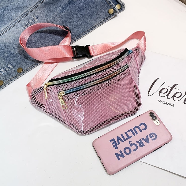 Fashion Transparent Plastic Mesh Single Shoulder Bag Colorful Zipper Ladies Messenger Bag Chest Waist Pockets Bag