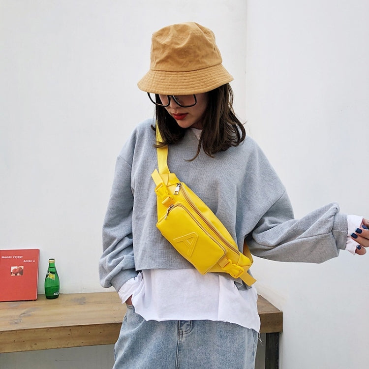Fashion Solid Color Letter A PU Single Shoulder Bag Zipper Messenger Bag Casual Waist Chest Pockets Bag