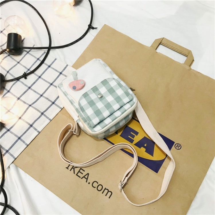 Fresh Simple Lattice Pattern Cute Mushroom Decoration Canvas Single Shoulder Bag Ladies Chest Bag