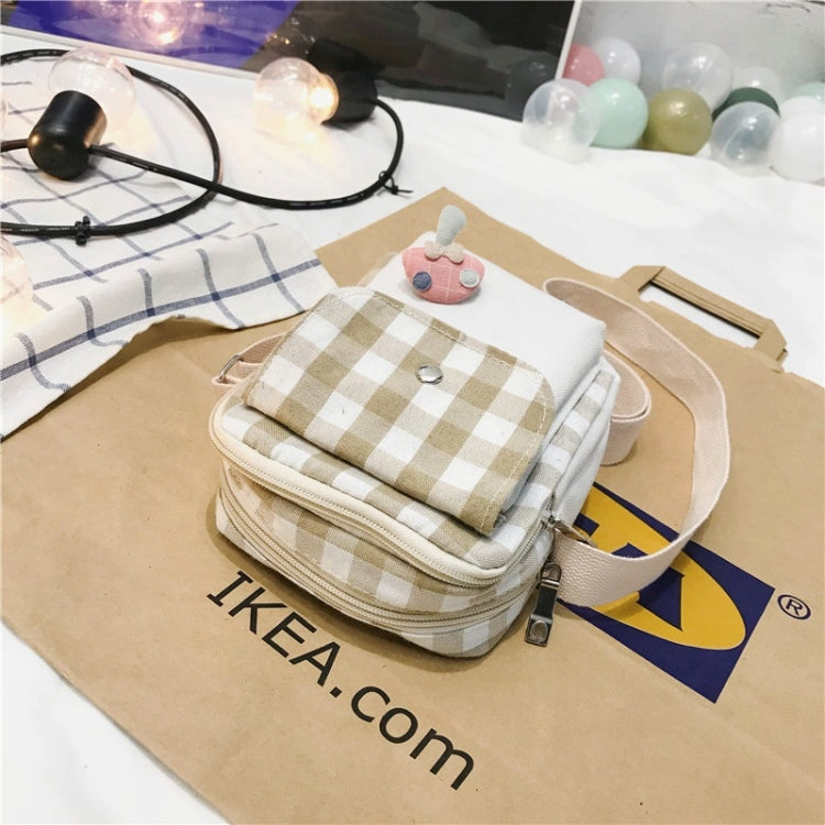 Fresh Simple Lattice Pattern Cute Mushroom Decoration Canvas Single Shoulder Bag Ladies Chest Bag