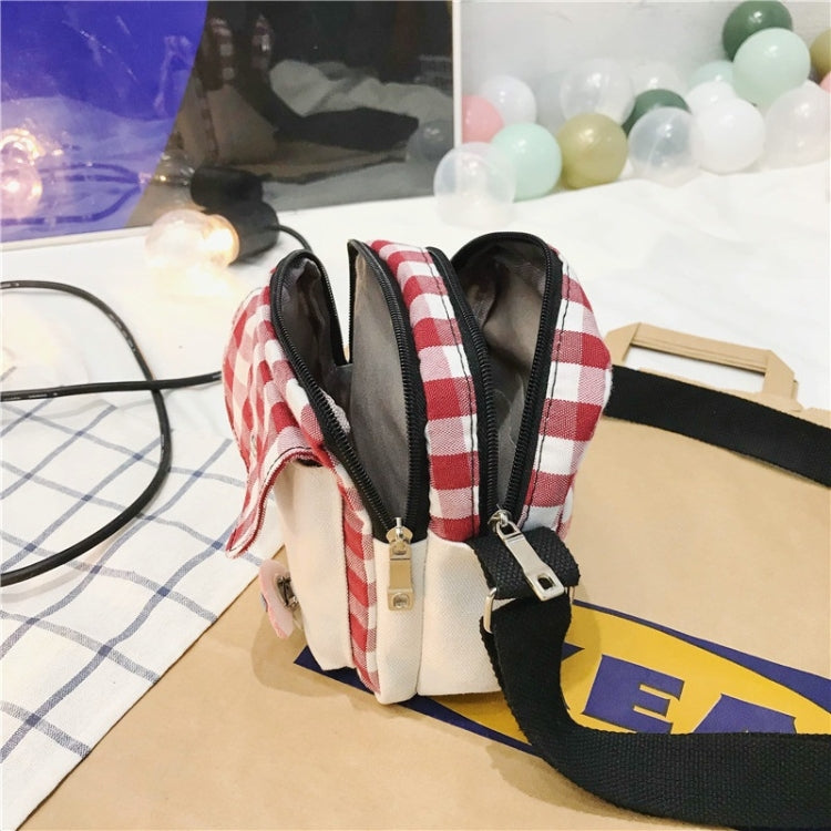 Fresh Simple Lattice Pattern Cute Mushroom Decoration Canvas Single Shoulder Bag Ladies Chest Bag