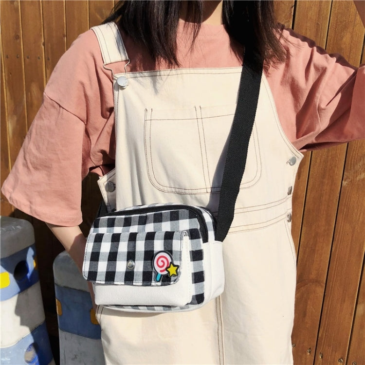Fresh Simple Lattice Pattern Cute Lollipop Decoration Canvas Shoulder Bag Casual Ladies Messenger Bag
