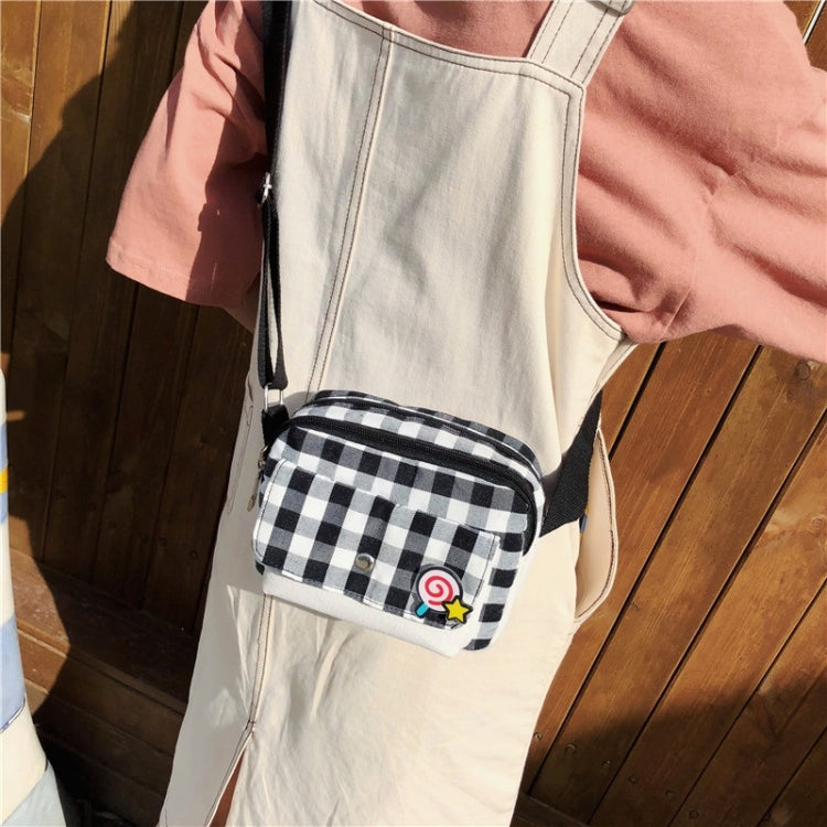 Fresh Simple Lattice Pattern Cute Lollipop Decoration Canvas Shoulder Bag Casual Ladies Messenger Bag