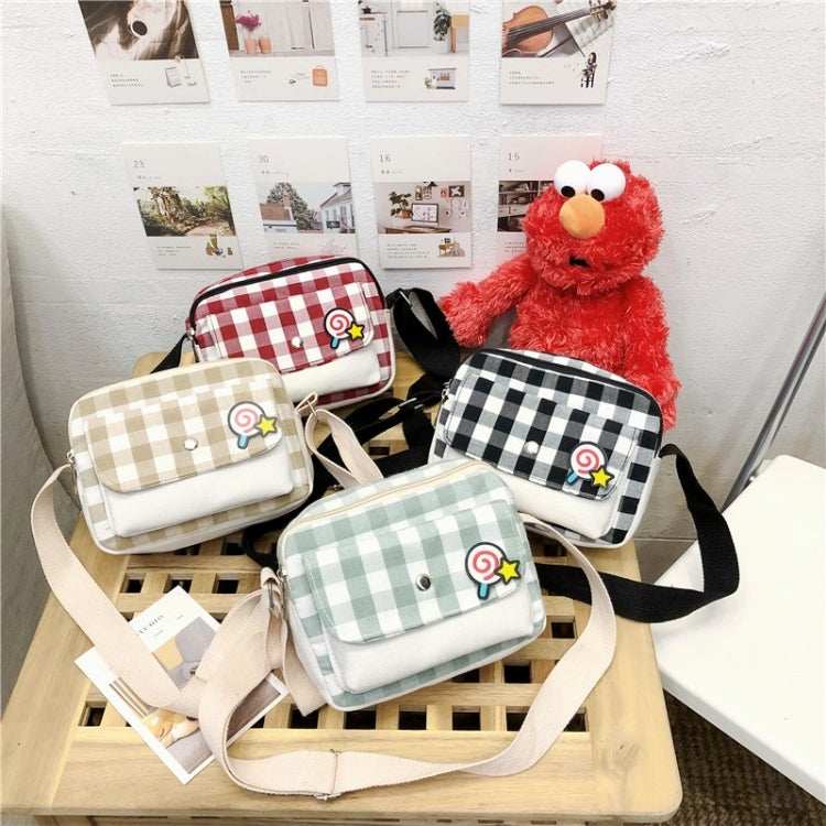 Fresh Simple Lattice Pattern Cute Lollipop Decoration Canvas Shoulder Bag Casual Ladies Messenger Bag