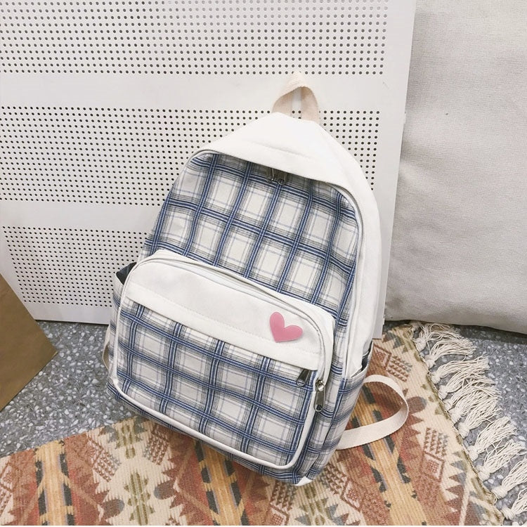 Large-capacity Heart Lattice Pattern Casual Double Shoulders Bag Casual Backpack Couple School Bag