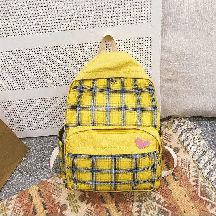 Large-capacity Heart Lattice Pattern Casual Double Shoulders Bag Casual Backpack Couple School Bag