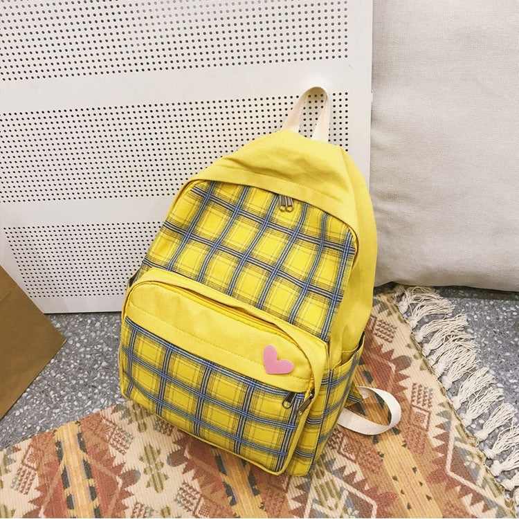 Large-capacity Heart Lattice Pattern Casual Double Shoulders Bag Casual Backpack Couple School Bag