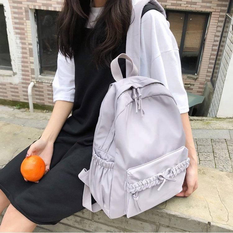 2 in 1 Solid Color Bow Large Capacity Casual Double Shoulders Bag Backpack School Bag
