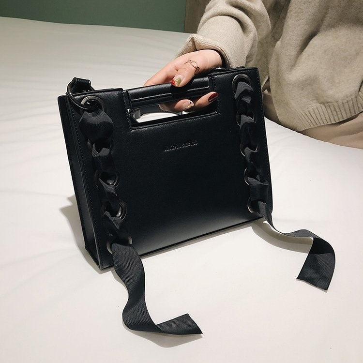 Ribbon Square Bag PU Leather Single Shoulder Bag Ladies Handbag Messenger Bag