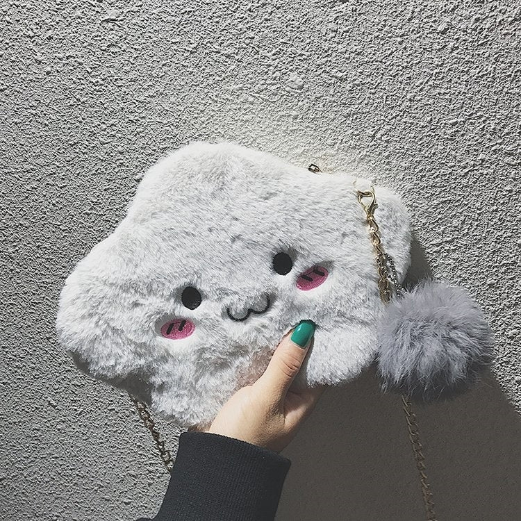 Cute Cloud-shaped Smile Face Fashion Plush Chain Single Shoulder Bag Ladies Handbag with Plush Pendant