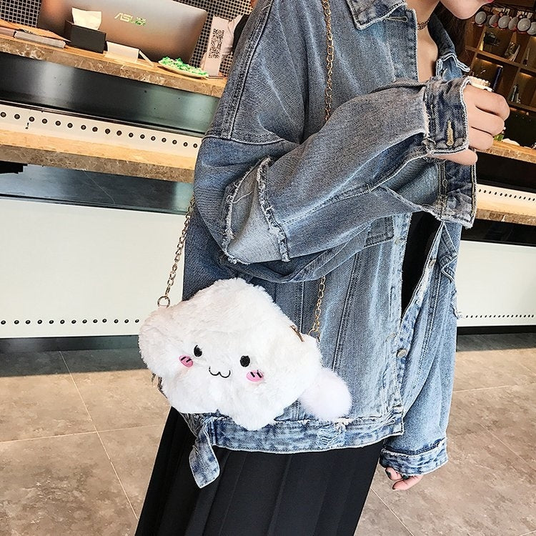Cute Cloud-shaped Smile Face Fashion Plush Chain Single Shoulder Bag Ladies Handbag with Plush Pendant
