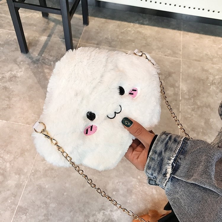 Cute Cloud-shaped Smile Face Fashion Plush Chain Single Shoulder Bag Ladies Handbag with Plush Pendant