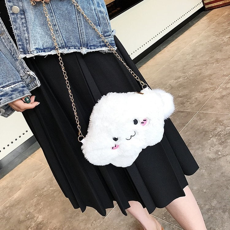 Cute Cloud-shaped Smile Face Fashion Plush Chain Single Shoulder Bag Ladies Handbag with Plush Pendant