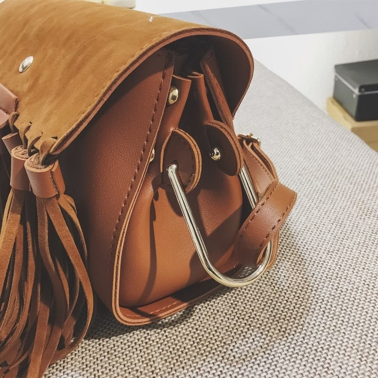 Matte PU Leather Tassel Single Shoulder Bag Ladies Handbag Messenger Bag