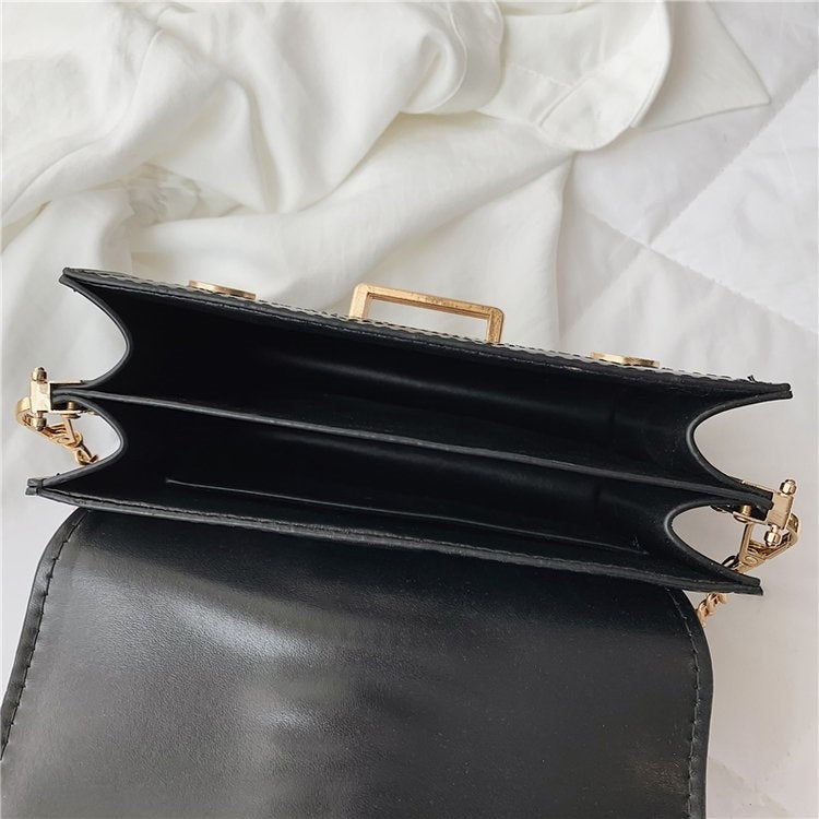 Rhombus Texture Double Magnetic Buckles Pearl PU Leather Chain Single Shoulder Bag Ladies Handbag Messenger Bag