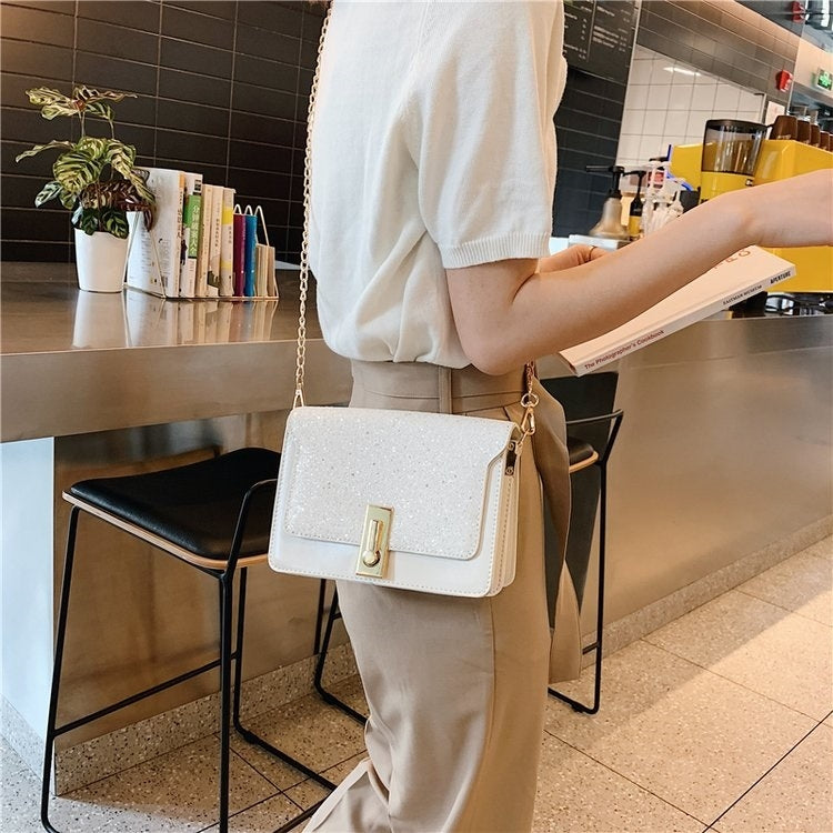 Lock Buckle Glitter PU Leather Single Shoulder Bag Ladies Handbag Messenger Bag