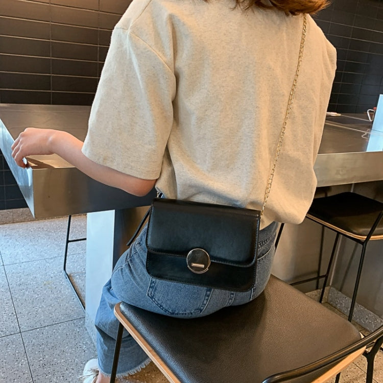 Fashion Solid Color Round Buckle Small Square Bag PU Thin Chain Single Shoulder Bag Ladies Messenger Bag Handbag