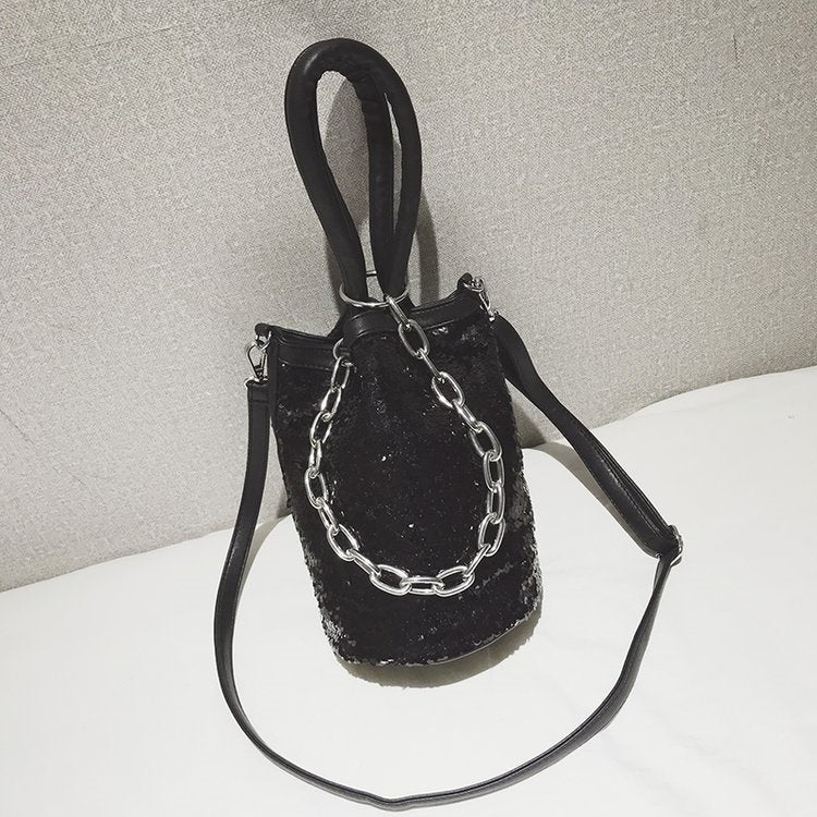 Sequin Bucket Bag PU Leather Single Shoulder Bag Ladies Handbag Messenger Bag