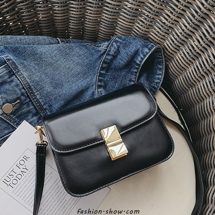 Lock Buckle Pure Color PU Leather Single Shoulder Bag Ladies Handbag Messenger Bag