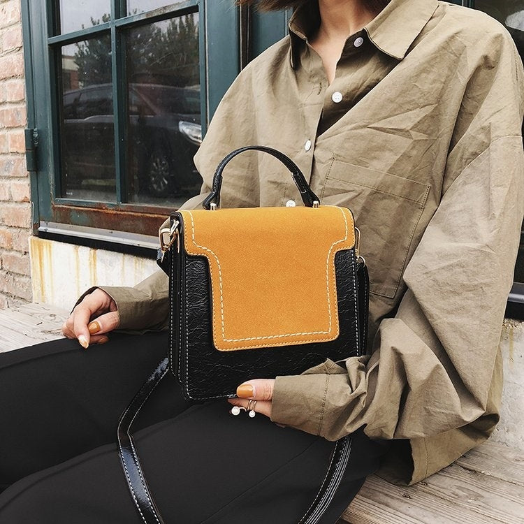 Magnetic Buckle Matte Color Matching PU Leather Single Shoulder Bag Ladies Handbag Messenger Bag