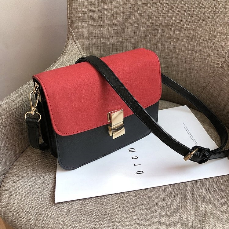 Lock Buckle Matte Color Matching PU Leather Single Shoulder Bag Ladies Handbag Messenger Bag (Red)