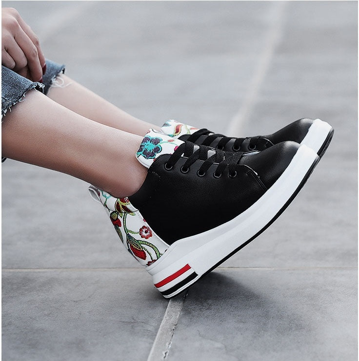 Thick Bottom Increased Versatile Printed Microfiber Leather Wild Casual Shoes for Women