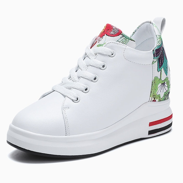 Thick Bottom Increased Versatile Printed Microfiber Leather Wild Casual Shoes for Women