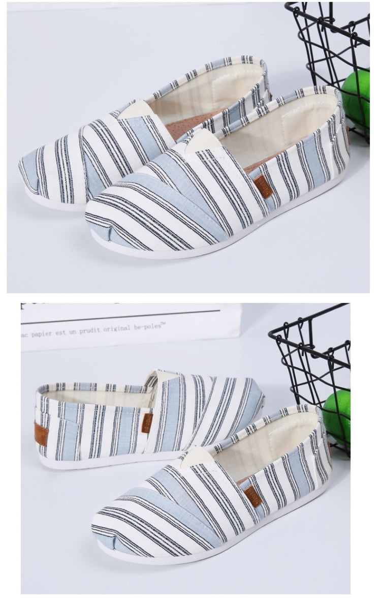 Comfortable and Breathable Wild Striped One-legged Canvas Shoes for Women