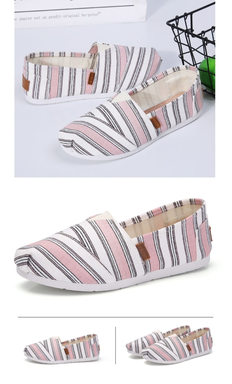 Comfortable and Breathable Wild Striped One-legged Canvas Shoes for Women