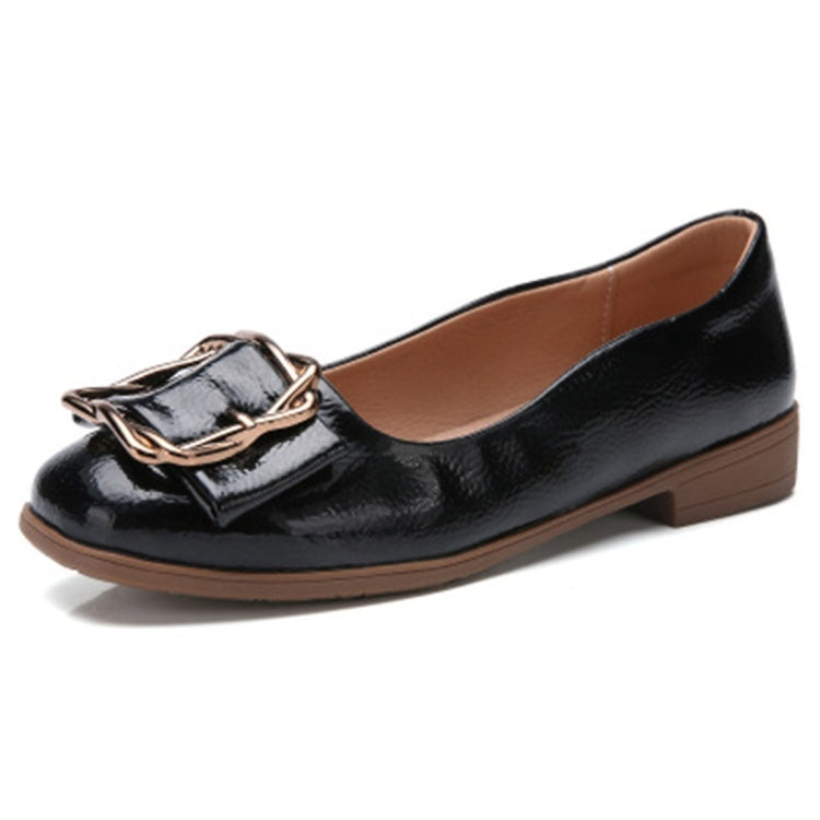 Versatile Comfortable Metal Buckle Shallow Mouth PU Casual Shoes for Women