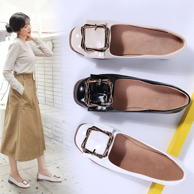 Versatile Comfortable Metal Buckle Shallow Mouth PU Casual Shoes for Women