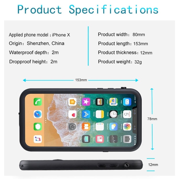 For iPhone X / XS Shellbox Pro 2m Waterproof 2m Shockproof Dustproof PC Case with Holder (Black)