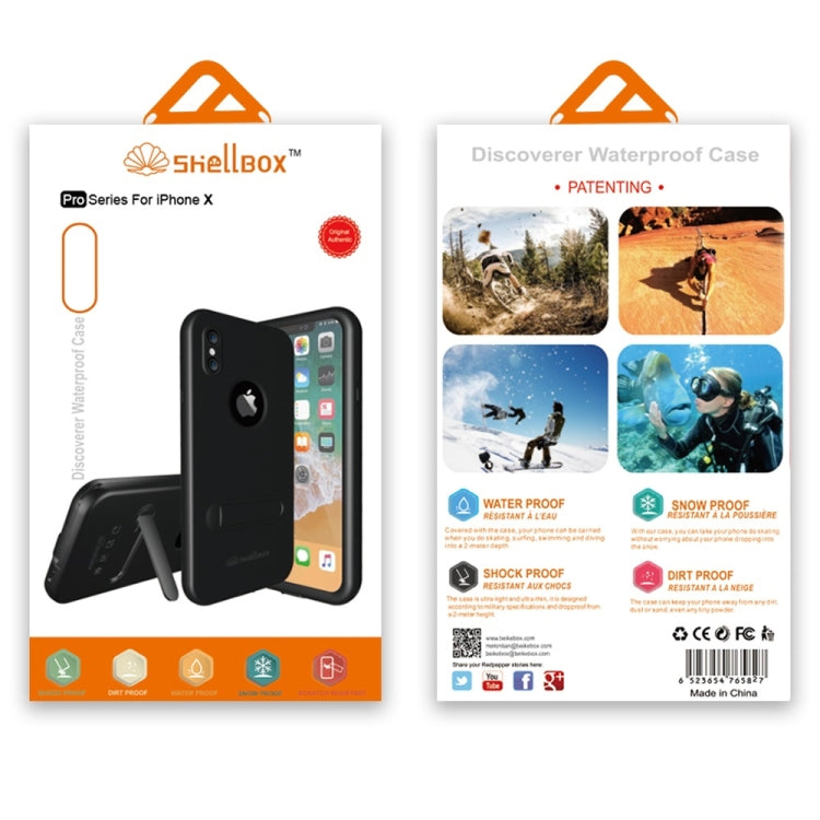 For iPhone X / XS Shellbox Pro 2m Waterproof 2m Shockproof Dustproof PC Case with Holder (Black)