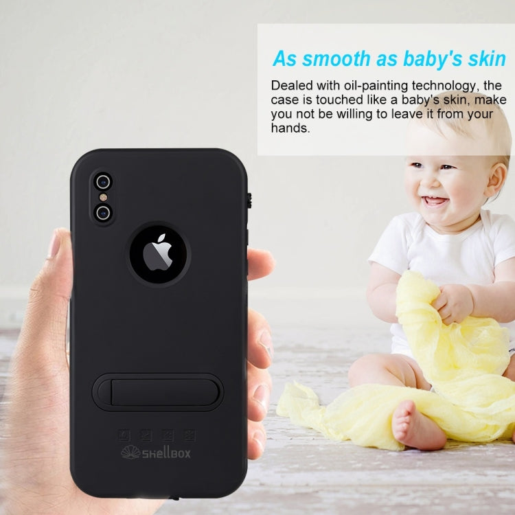 For iPhone X / XS Shellbox Pro 2m Waterproof 2m Shockproof Dustproof PC Case with Holder (Black)