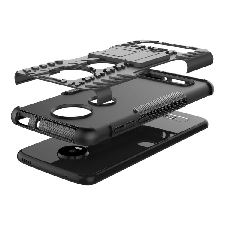 Tire Texture TPU+PC Shockproof Phone Case for Motorola Moto Z4 Play (with Fingerprint Hole), with Holder