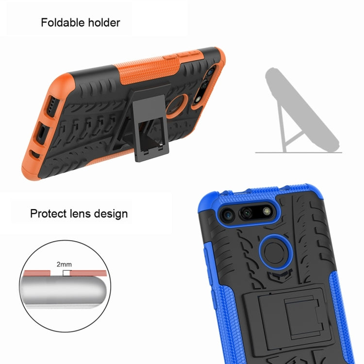 Tire Texture TPU+PC Shockproof Phone Case for Huawei Honor V20, with Holder
